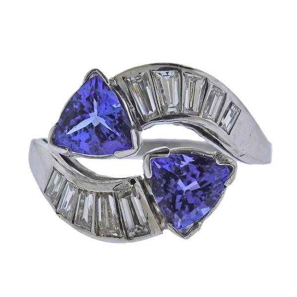 Platinum Diamond Tanzanite Bypass Ring (1 of 4)