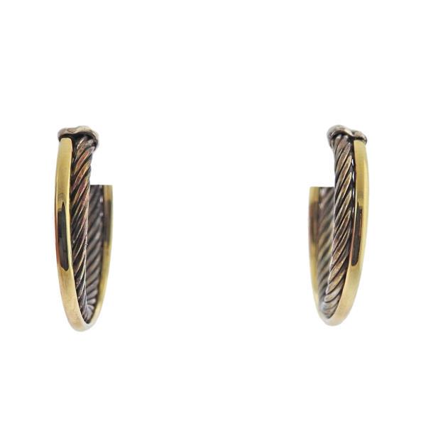 David Yurman 18k Gold Silver Crossover Cable Hoop Earrings (1 of 4)
