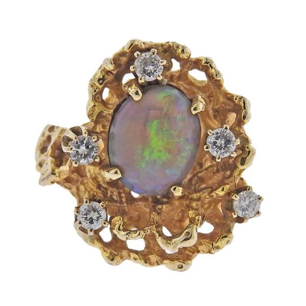1960s 14k Gold 14k Gold Diamond Opal Ring (1 of 4)