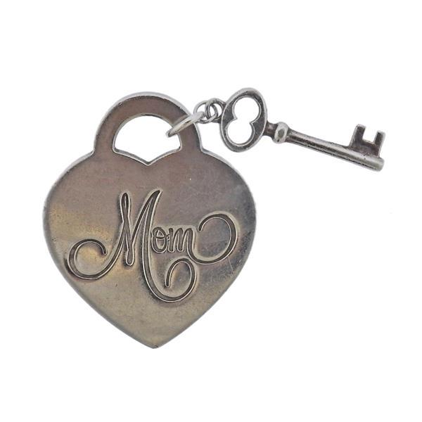 Tiffany & Co Mom Silver Heart Key Charm Pendant (1 of 5)