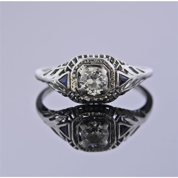Art Deco 14k Gold Diamond Engagement Ring (1 of 3)