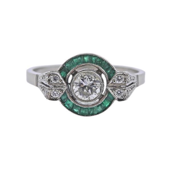 Platinum Diamond Emerald Ring (1 of 3)