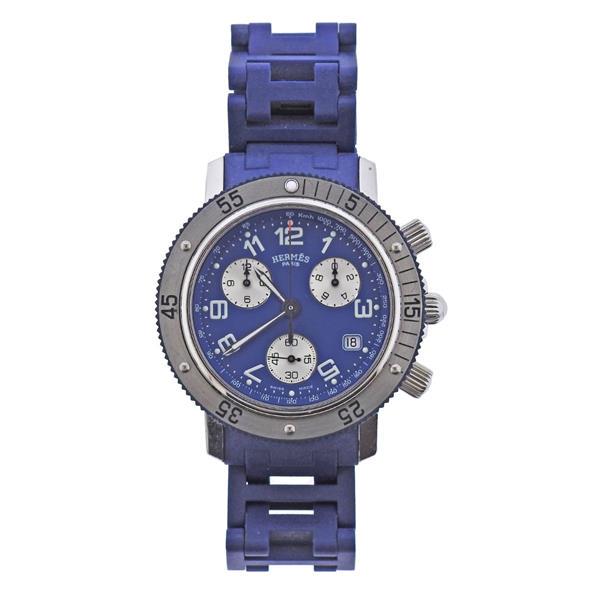 Hermes H Chronograph Steel Blue Rubber Watch CL2.917 (1 of 3)