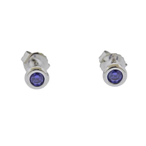 Tiffany & Co Peretti Color by the Yard Tanzanite Silver Earrings: METAL: Sterling Silver. MEASUREMENTS: Earrings are 5.6mm in diameter. GEMSTONES: Tanzanite. MARKED: AG925, Peretti, T & Co. WEIGHT: 1 gram.Gemstones have not been graded for color and clarity ,and