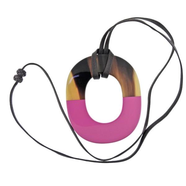 Hermes Horn Pink Enamel Pendant Cord Necklace (1 of 4)