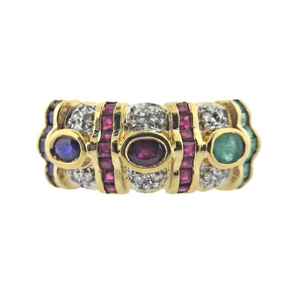 18k Gold Diamond Emerald Ruby Sapphire Ring (1 of 3)