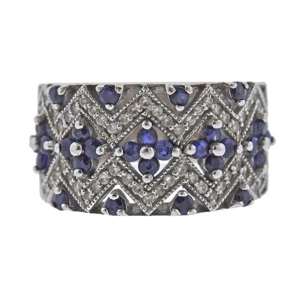 14k Gold Diamond Sapphire Half Band Ring (1 of 3)