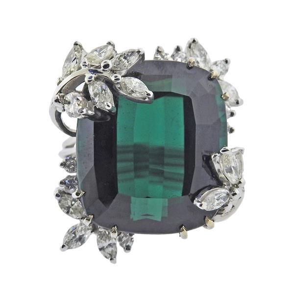 18k Gold Green Tourmaline Diamond Cocktail Ring (1 of 4)