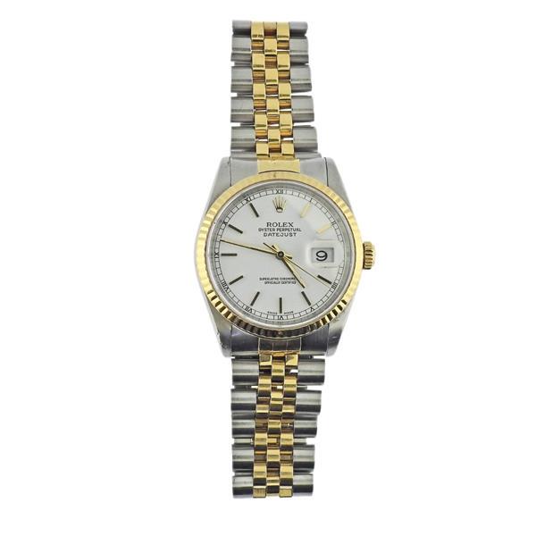 Rolex Datejust 18k Gold Steel White Dial Men's Watch 16233 (1 of 4)