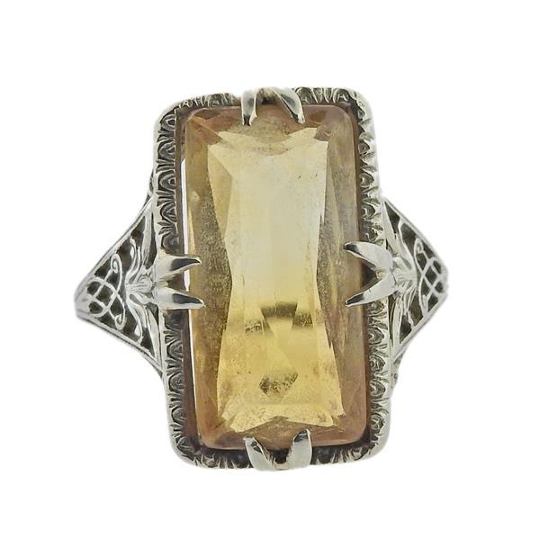 Art Deco Filigree 18k Gold Quartz Ring (1 of 3)