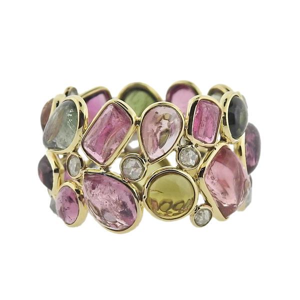 18k Gold Tourmaline Diamond  Band Ring (1 of 3)