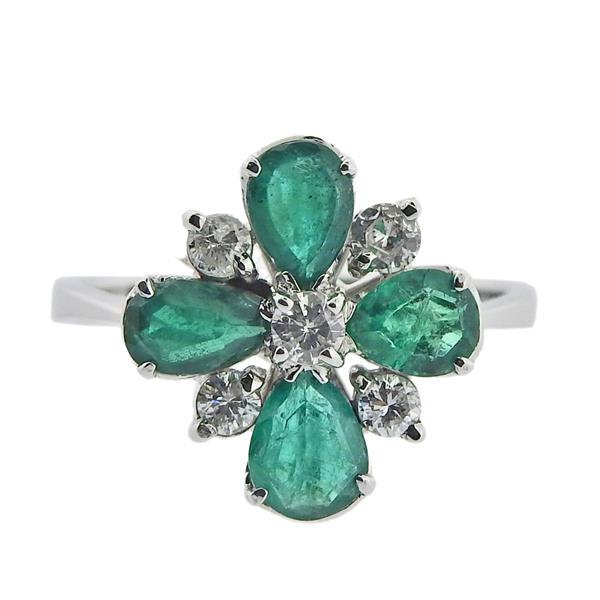 14K Gold Diamond Emerald Flower Ring (1 of 3)