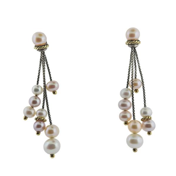 David Yurman 18k Gold Silver Pearl Drop Dangle Earrings (1 of 3)
