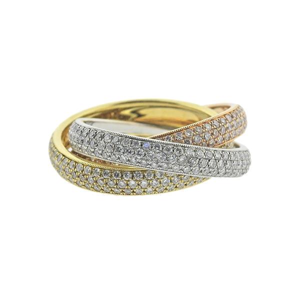 18k Tri Color Gold Diamond Rolling Band Ring (1 of 3)