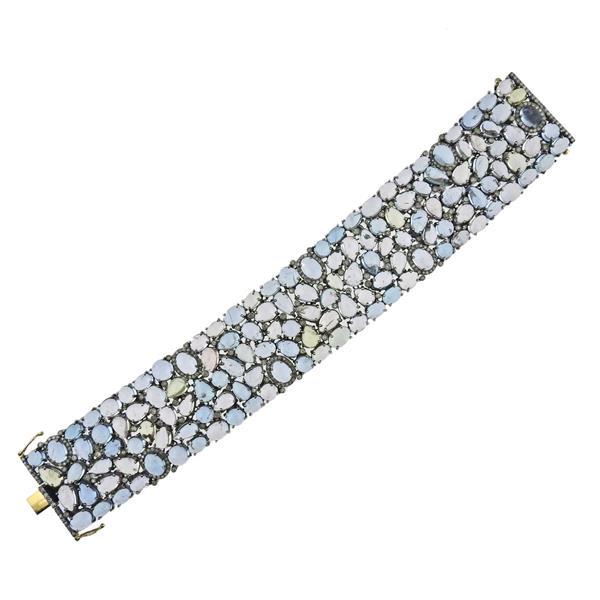 14k Gold Silver Diamond Aquamarine Cocktail Bracelet (1 of 4)