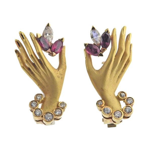 Carrera Y Carrera 18k Gold Diamond Ruby Hand Earrings (1 of 4)