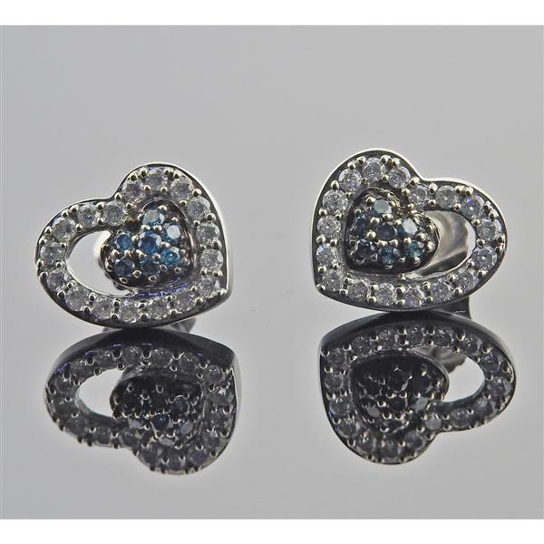 14K Gold Blue White Diamond Heart Earrings (1 of 2)