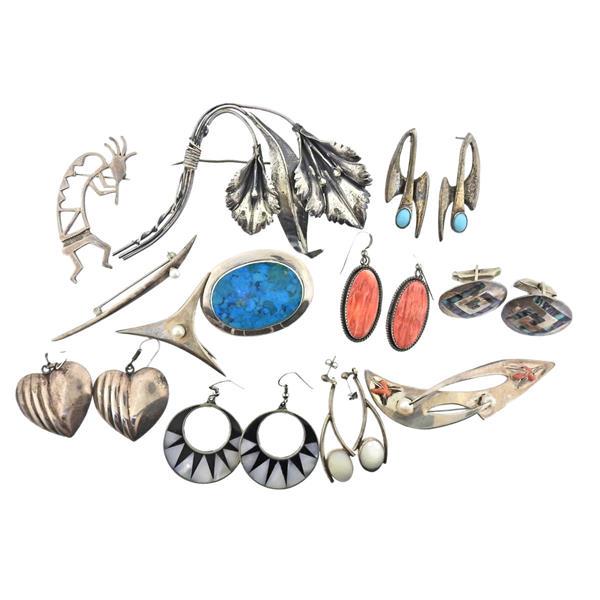 Lot of Vintage Sterling Silver Gemstone Jewelry: Lot of pictured vintage jewelry. Multiple pieces are signed by designers/makers - see photos for details. Weight of the entire lot - 145.6 grams.Gemstones have not been graded for color and clarity ,a