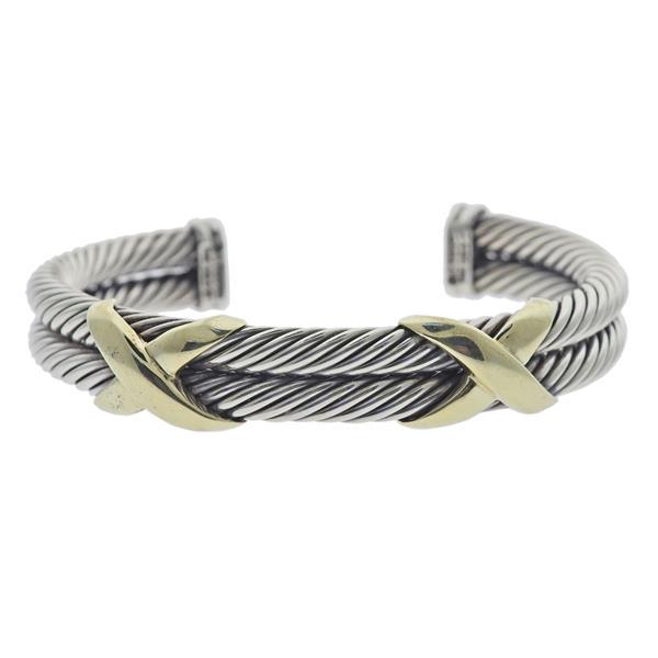 David Yurman Silver 14k Gold X Cuff Bracelet (1 of 4)