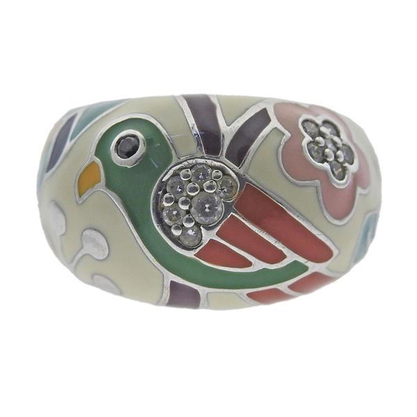 Belle Etoile  Enamel Perroquet Silver Ring (1 of 3)