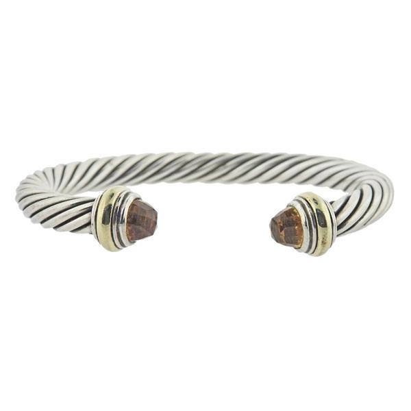 David Yurman Sterling 14k Gold Citrine Cable Cuff Bracelet (1 of 4)