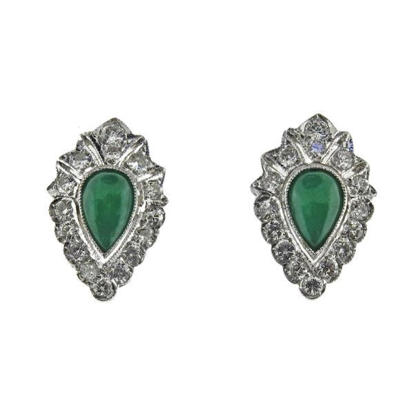 14k Gold Diamond Jade Stud Earrings (1 of 3)