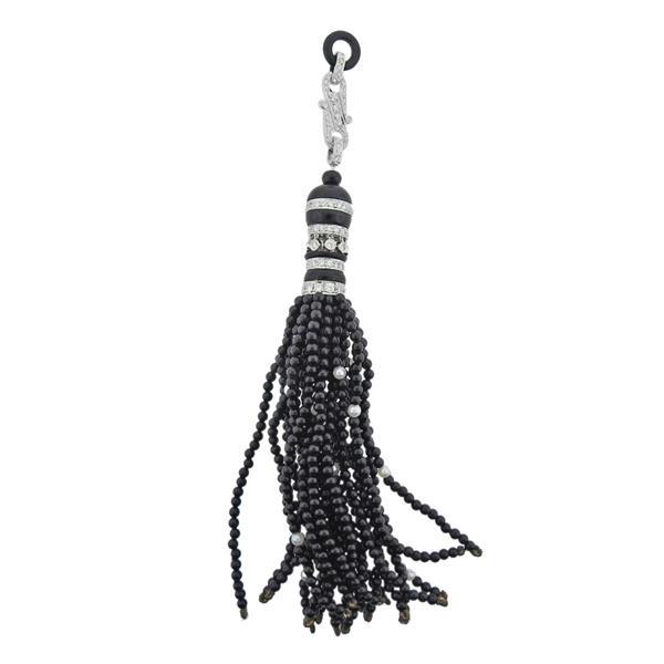 18k Gold Diamond Onyx Pearl Bead Tassel Pendant (1 of 4)