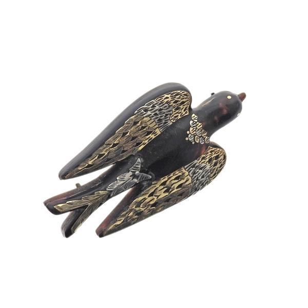 Antique Victorian Pique Tortoiseshell Silver Bird Brooch Pin (1 of 4)
