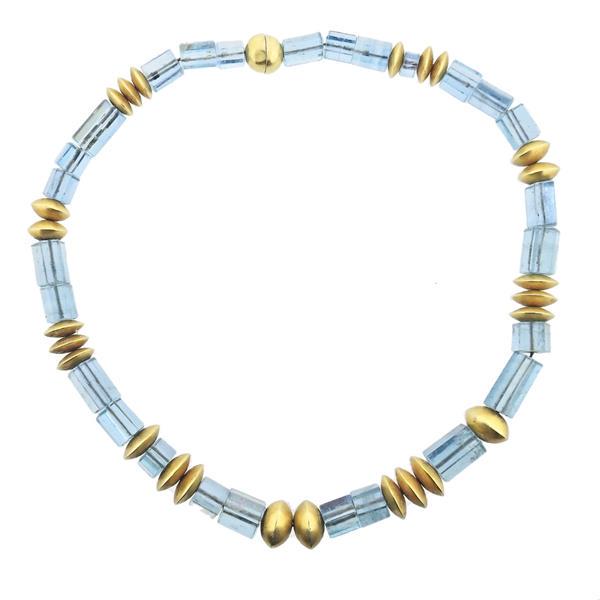 18k Gold Aquamarine Crystal Beaded Necklace (1 of 2)