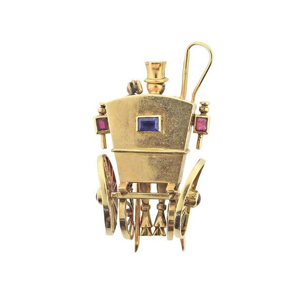 Mellerio 18k Gold Ruby Sapphire Carriage Brooch Pin (1 of 4)