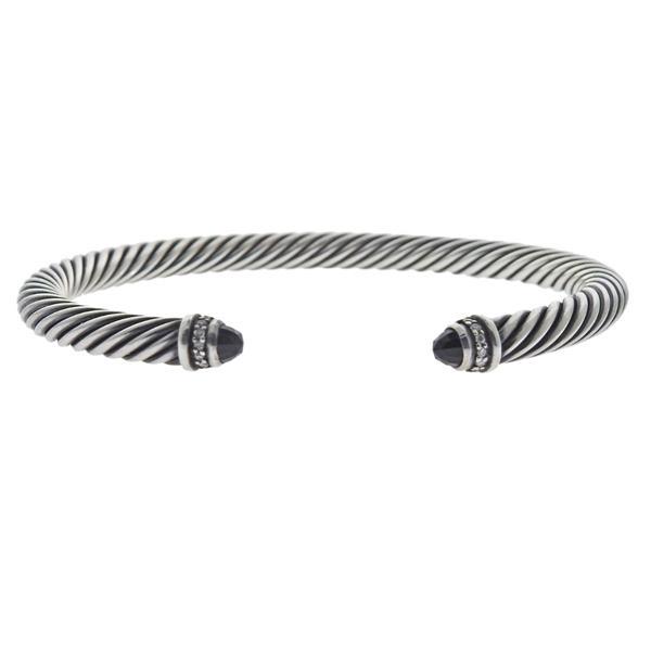 David Yurman Silver Diamond Onyx Cuff Cable Bracelet (1 of 4)