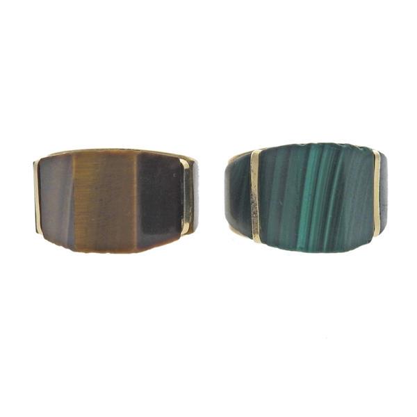 14k Gold Malachite Tiger's Eye Ring Lot of 2 (1 of 3)