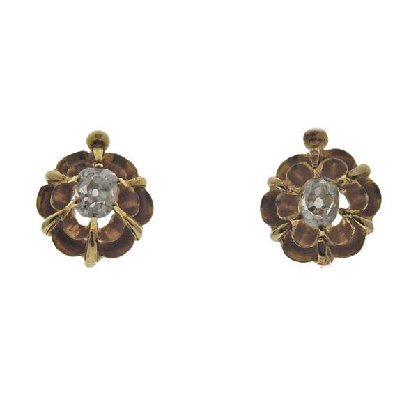 Antique 18k Gold Diamond Flower Earrings (1 of 3)