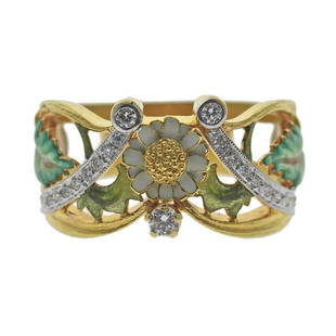 Masriera 18k Gold Diamond Multi Color Enamel Ring: METAL: 18k Gold. GEMSTONES: Diamonds approx. 0.22ctw. MEASUREMENTS: Ring size 10 1/2, ring top is 12mm wide. MARKED: Masriera B-9019-B, 750. WEIGHT: 9.4 grams.Gemstones have not been graded for color