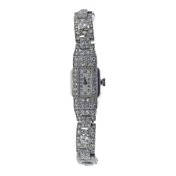Platinum 14k Gold Art Deco Ladies Diamond Wristwatch (1 of 3)