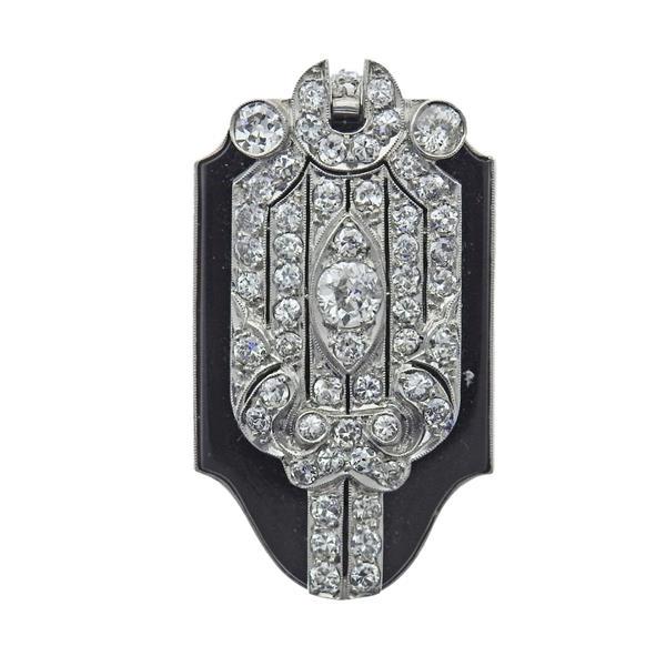 Art Deco Platinum Diamond Onyx Pendant Brooch (1 of 3)