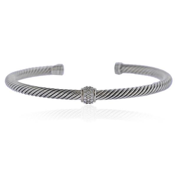 David Yurman Silver Diamond Cable Bracelet (1 of 3)