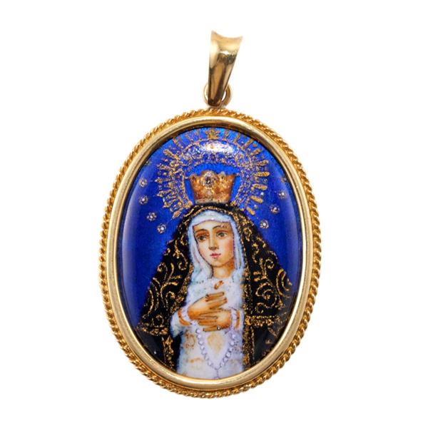 Antique 18k Gold Enamel Miniature Portrait Pendant (1 of 3)