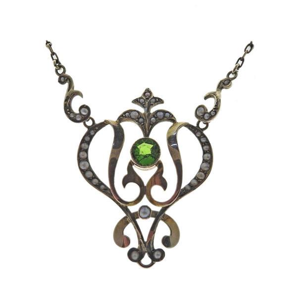 Antique English 9k Gold Pearl Lavalier Necklace (1 of 4)