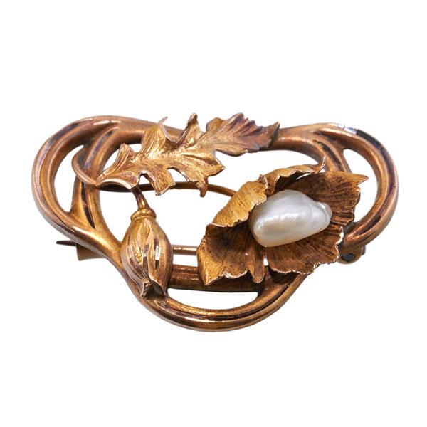 Antique Art Nouveau Pearl Gold Brooch Pin (1 of 3)
