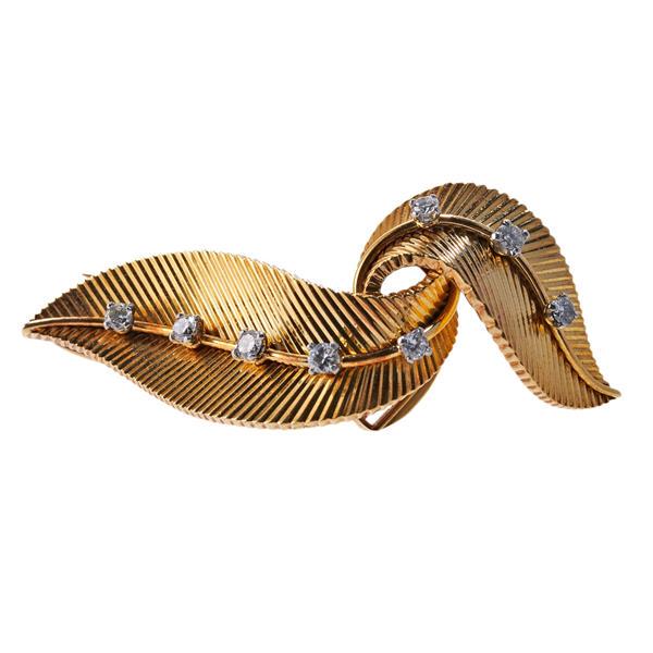 Cartier 1960s 18k Gold Diamond Leaf Brooch (1 of 4)