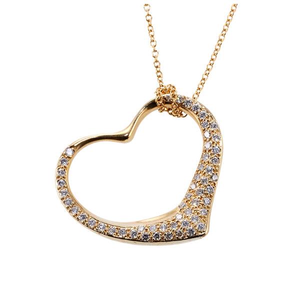 Tiffany & Co Peretti Open Heart 18k Gold Diamond Pendant Necklace (1 of 3)