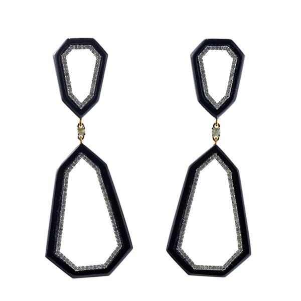 14k Gold Silver Diamond Onyx Drop Earrings (1 of 4)