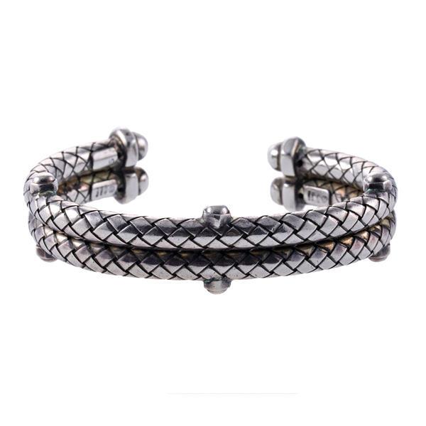 Bottega Veneta Silver Woven Cuff Bracelet (1 of 3)