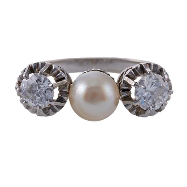 Mid Century Platinum Diamond Pearl Ring (1 of 4)
