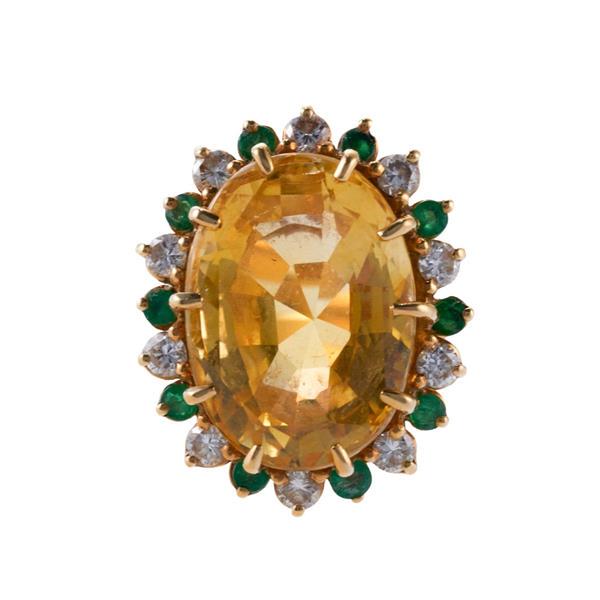 20ct Yellow Sapphire Diamond Emerald Gold Ring (1 of 4)
