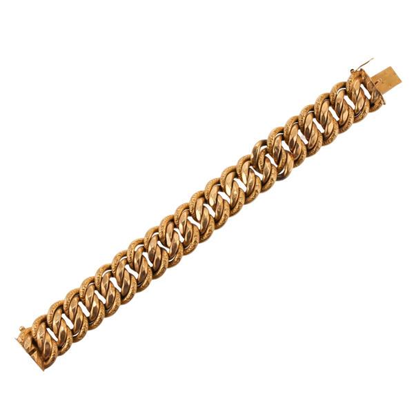 French  Antique 18k Gold Wide Link Bracelet (1 of 4)