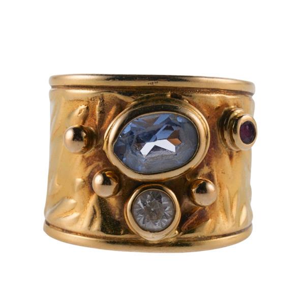 18k Gold Diamond Blue Topaz Band Ring (1 of 4)