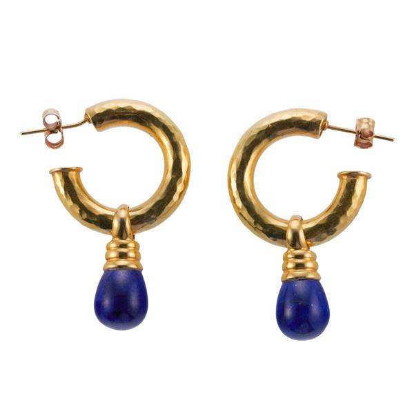 18k Gold Lapis Drop Hoop Earrings (1 of 3)