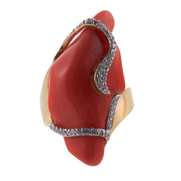 18k Gold Diamond Coral Ring (1 of 5)
